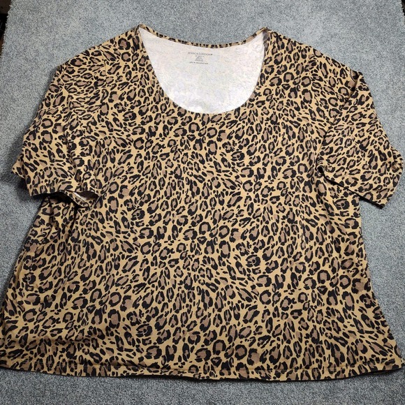 Jessica London Tops - Jessica London Womens 38/40 Top Leopard Print Scoop Neck Short Sleeve Plus Size
